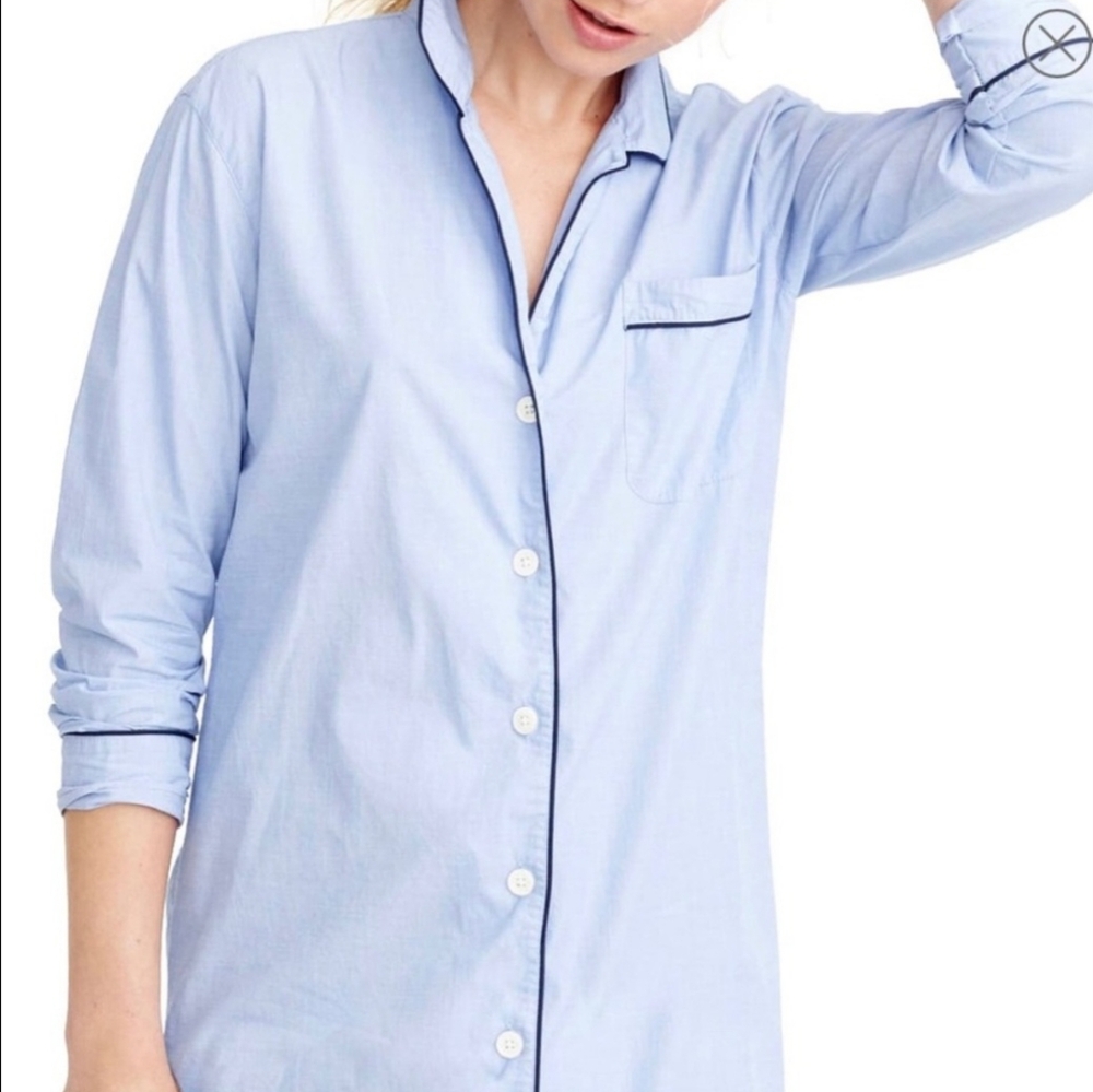 J. Crew Light Blue Pajama Top with Dark Blue Trim - Size M